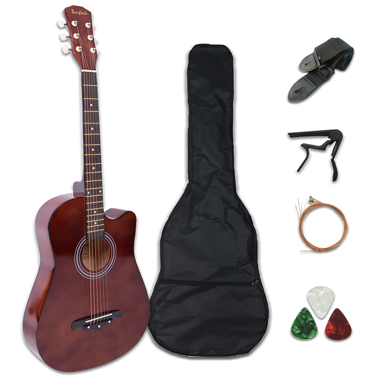 41/38 Inch Acoustic Guitar for Travel Beginners Adults Kit with Capo Picks Bag 6 Steel Strings Guitarra for Teens AGT16