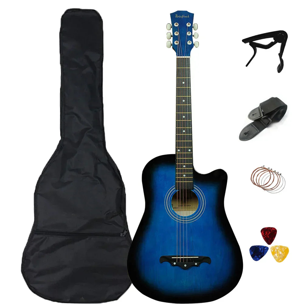 41/38 Inch Acoustic Guitar for Travel Beginners Adults Kit with Capo Picks Bag 6 Steel Strings Guitarra for Teens AGT16