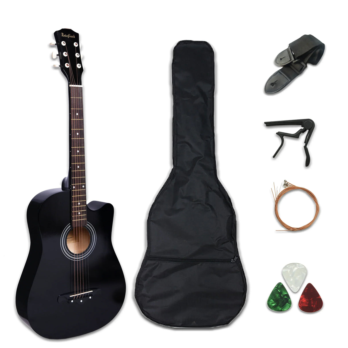41/38 Inch Acoustic Guitar for Travel Beginners Adults Kit with Capo Picks Bag 6 Steel Strings Guitarra for Teens AGT16