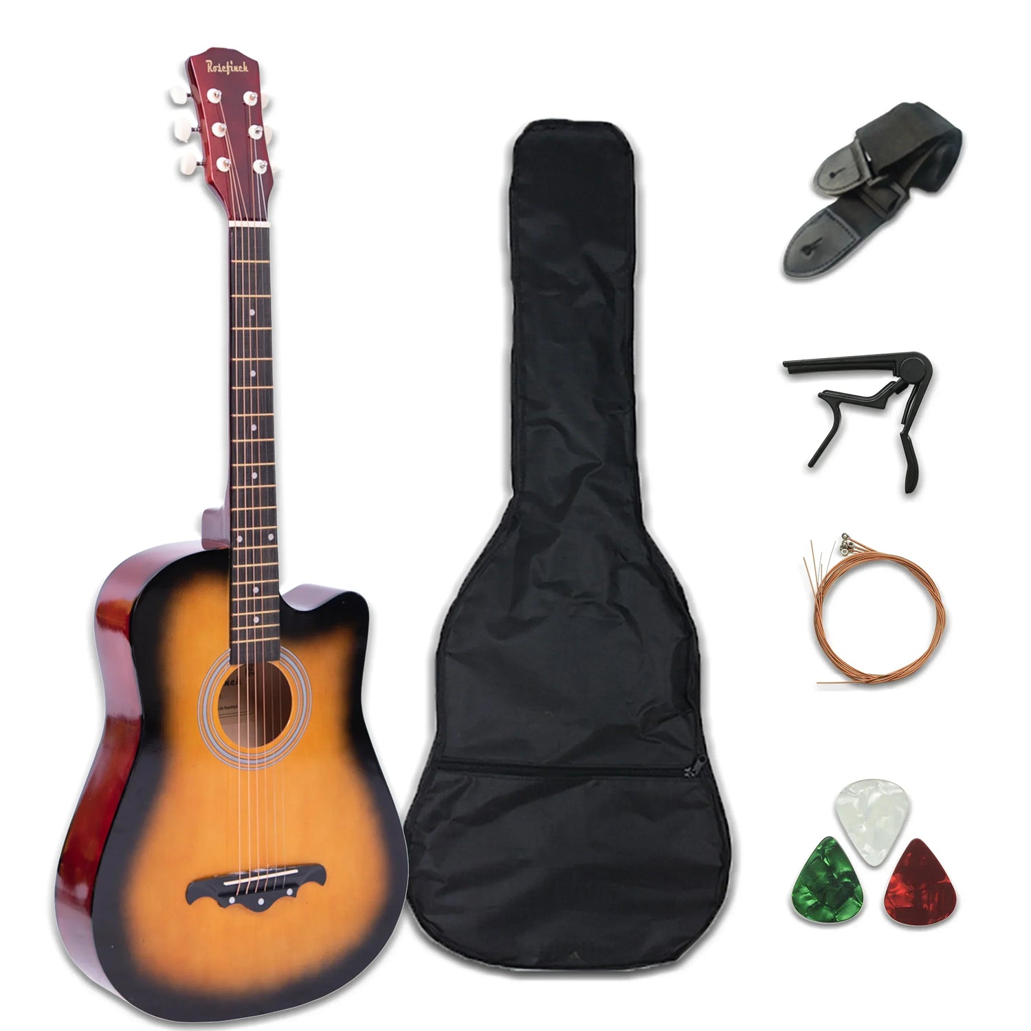 41/38 Inch Acoustic Guitar for Travel Beginners Adults Kit with Capo Picks Bag 6 Steel Strings Guitarra for Teens AGT16