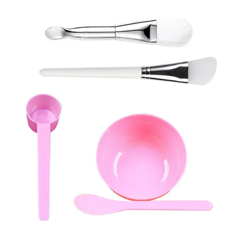(Pack of 4) Silicone Facial Makeup Brushes with Face Mask Mixing Bowl Set Cosmetic Spatula Beauty Skin Care Full Kit Tools Candy Color