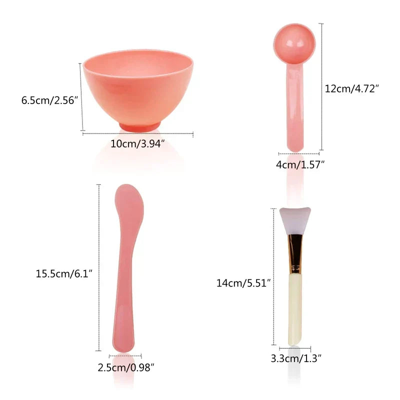 (Pack of 4) Silicone Facial Makeup Brushes with Face Mask Mixing Bowl Set Cosmetic Spatula Beauty Skin Care Full Kit Tools Candy Color