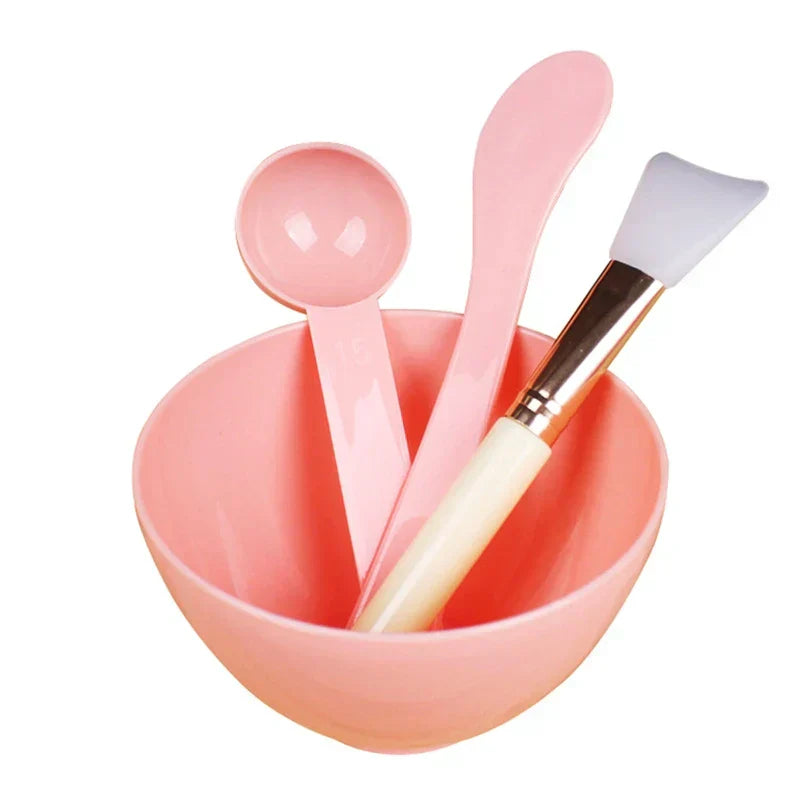 (Pack of 4) Silicone Facial Makeup Brushes with Face Mask Mixing Bowl Set Cosmetic Spatula Beauty Skin Care Full Kit Tools Candy Color