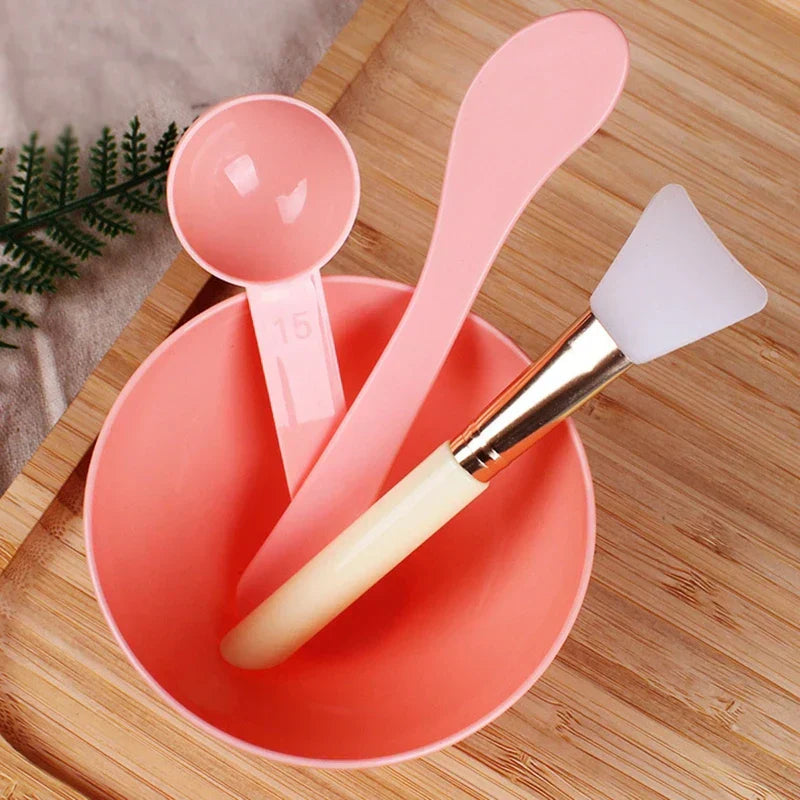 (Pack of 4) Silicone Facial Makeup Brushes with Face Mask Mixing Bowl Set Cosmetic Spatula Beauty Skin Care Full Kit Tools Candy Color