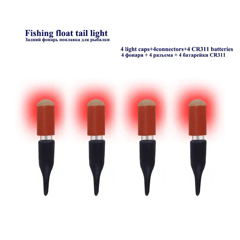 4Sets Electric Fishing Floats Tail LED Electronic Light+4 CR311+1 Bag Hooks Luminous Drifting LED Light Fishing Accessories