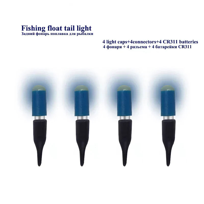 4Sets Electric Fishing Floats Tail LED Electronic Light+4 CR311+1 Bag Hooks Luminous Drifting LED Light Fishing Accessories