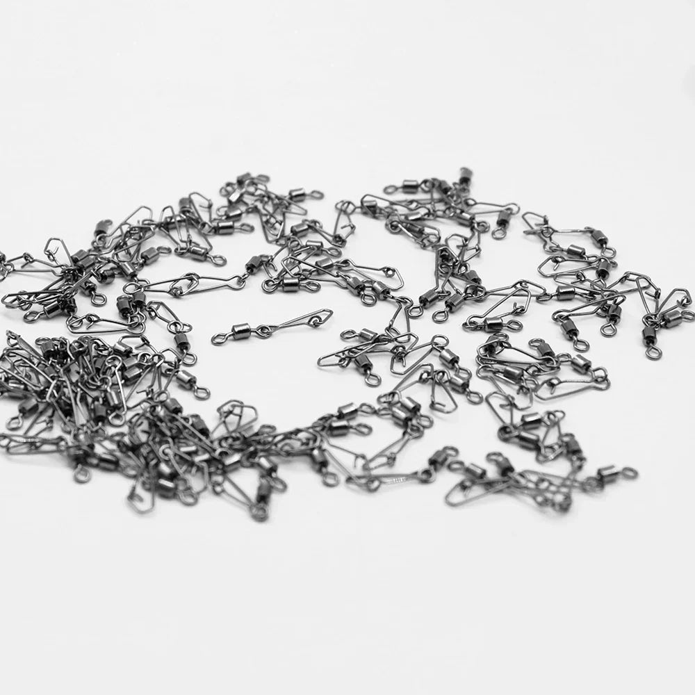 (Pack of 100) 50/ Fishing Connector 3/0#-14# Barrel Swivels Snap Rolling Swivel For Fishhook Link Fishing Lure Tackle Accessories