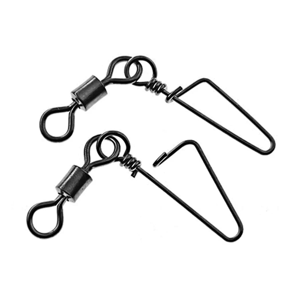 (Pack of 100) 50-/ 1box Fishing Connector Swivels Interlock Pin Rolling Swivel With Hooked Snap For Fishhook Lure Fishing Accessories