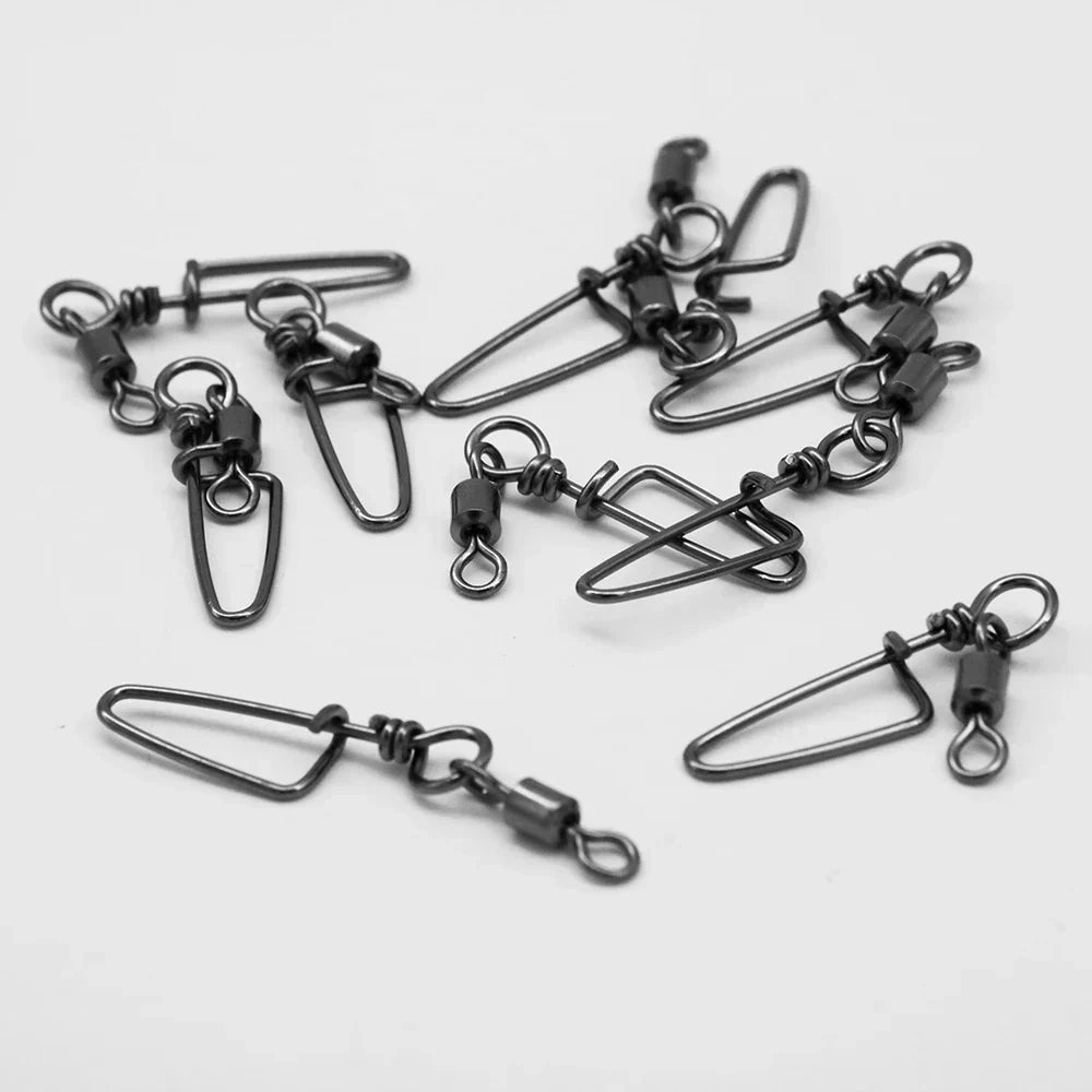 (Pack of 100) 50-/ 1box Fishing Connector Swivels Interlock Pin Rolling Swivel With Hooked Snap For Fishhook Lure Fishing Accessories