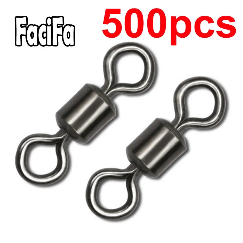 (Pack of 500) Bearing Swivel Fishing Connector Stainless Steel Carp Fishing Accessories Snap Fishhook Lure Solid Ring Swivel Tackle