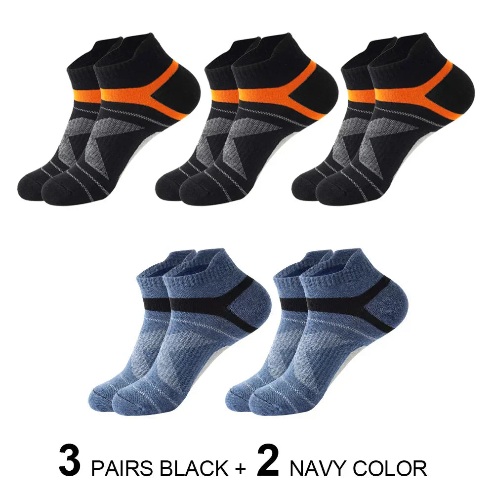 5 Pairs High Quality Socks Men Summer Outdoor Casual Cotton Socks Short Breathable Black Ankle Socks Run Sports Socks Size 38-45
