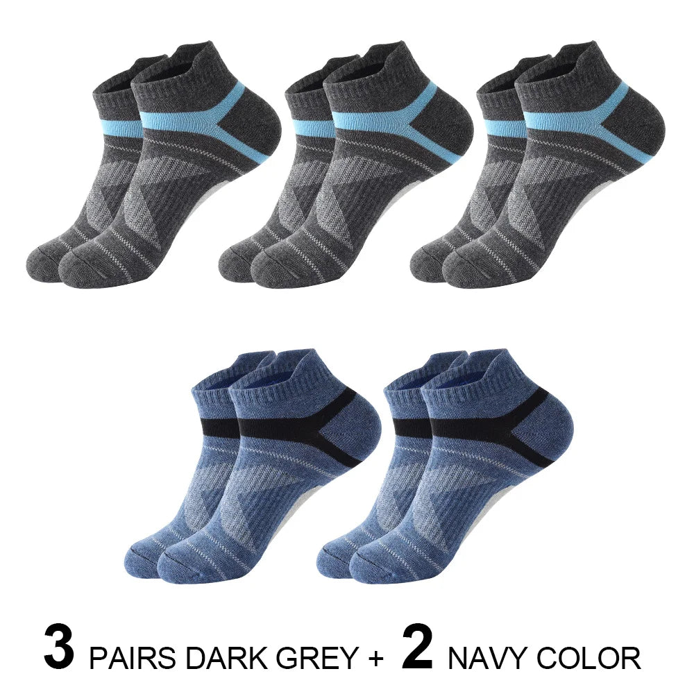 5 Pairs High Quality Socks Men Summer Outdoor Casual Cotton Socks Short Breathable Black Ankle Socks Run Sports Socks Size 38-45