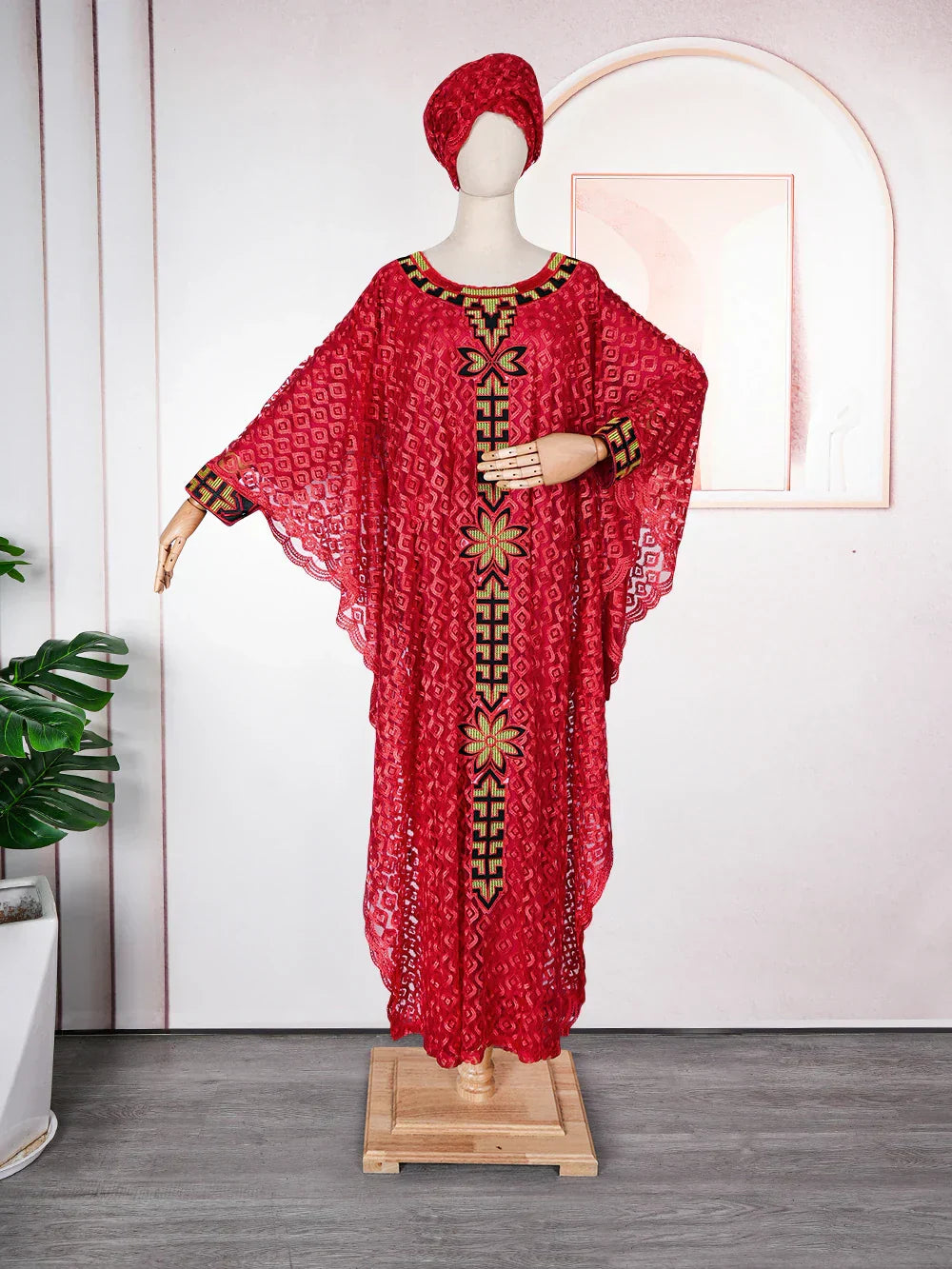 African Dresses for Women Muslim Fashion Lace Boubou Dashiki Traditional Africa Clothes Ankara Outfits Evening Gown with Headtie