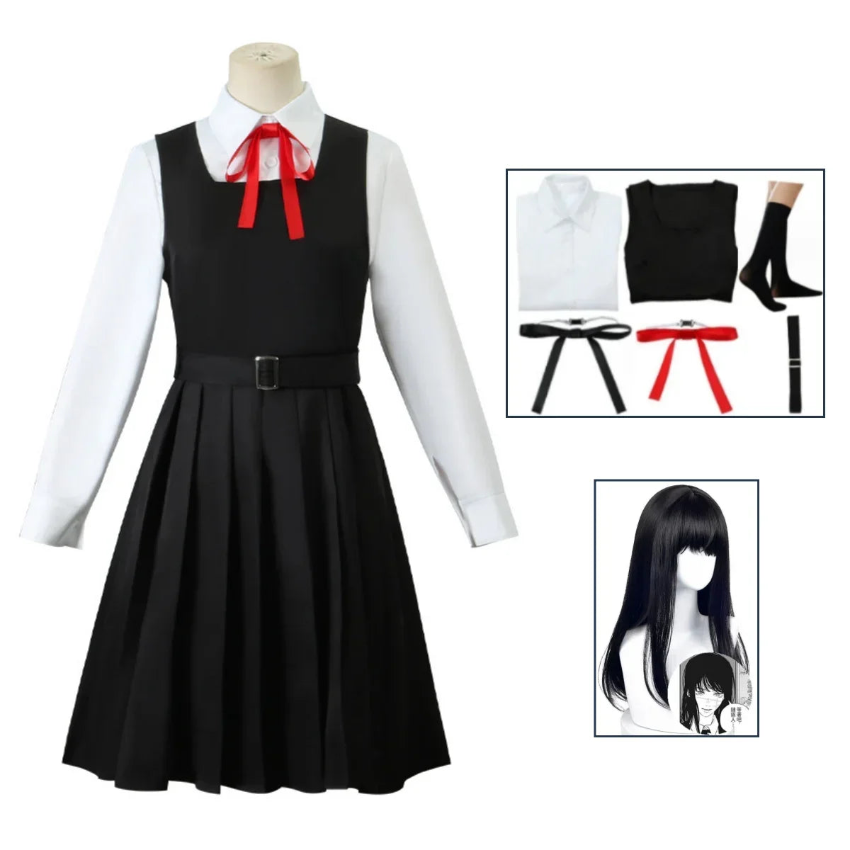 Anime Gaun Kostum Chainsaw Man Cosplay Mitaka Asa Seragam JK School Uniform Women's Shirt Uniform Dress Halloween Party Set