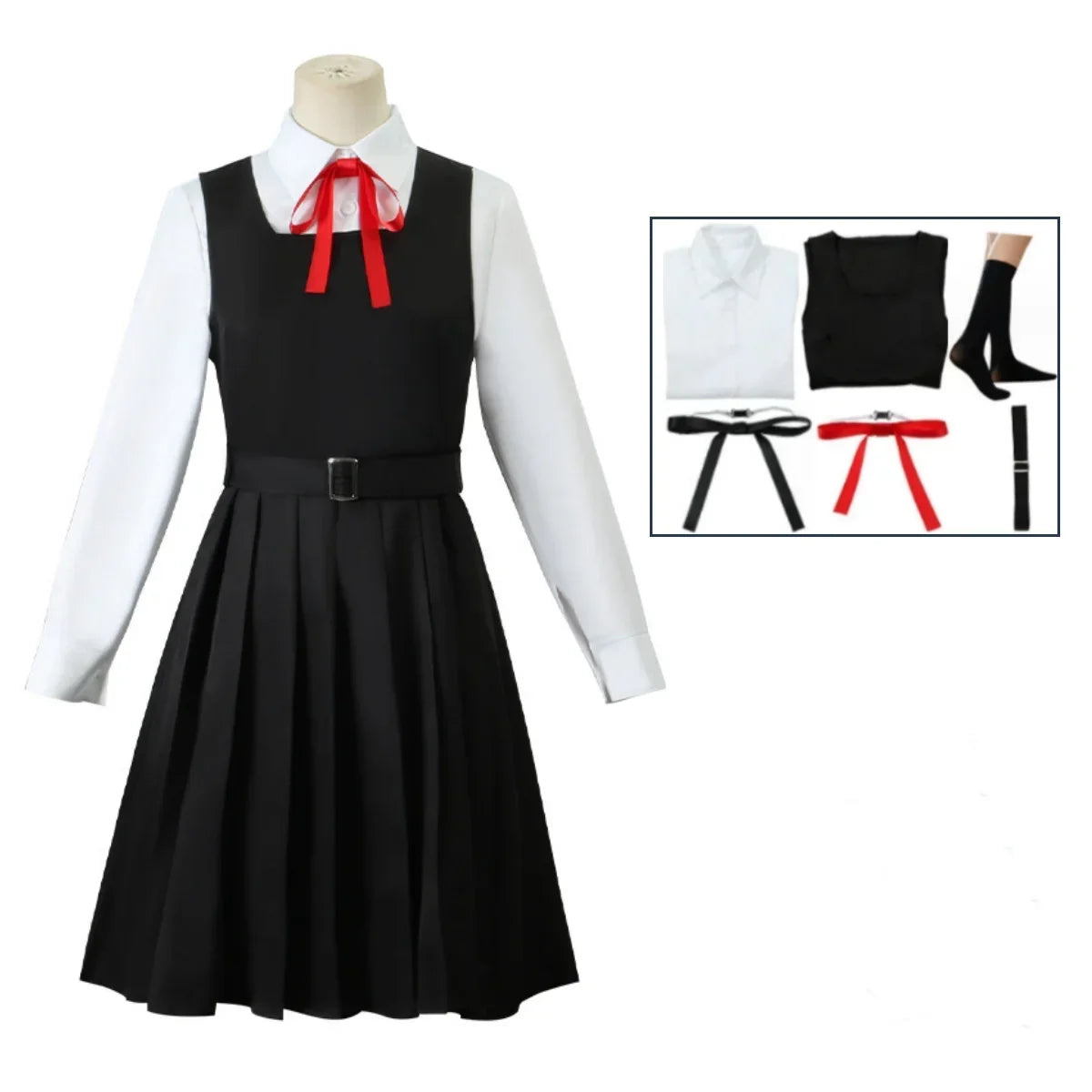 Anime Gaun Kostum Chainsaw Man Cosplay Mitaka Asa Seragam JK School Uniform Women's Shirt Uniform Dress Halloween Party Set
