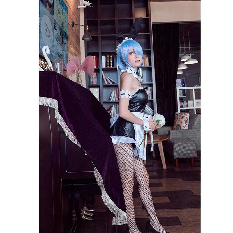 Anime Re Life in a different world from zero Cosplay Costume Lolita Rem Ram apron Maid Uniform Bunny Girl Erotic Jumpsuit