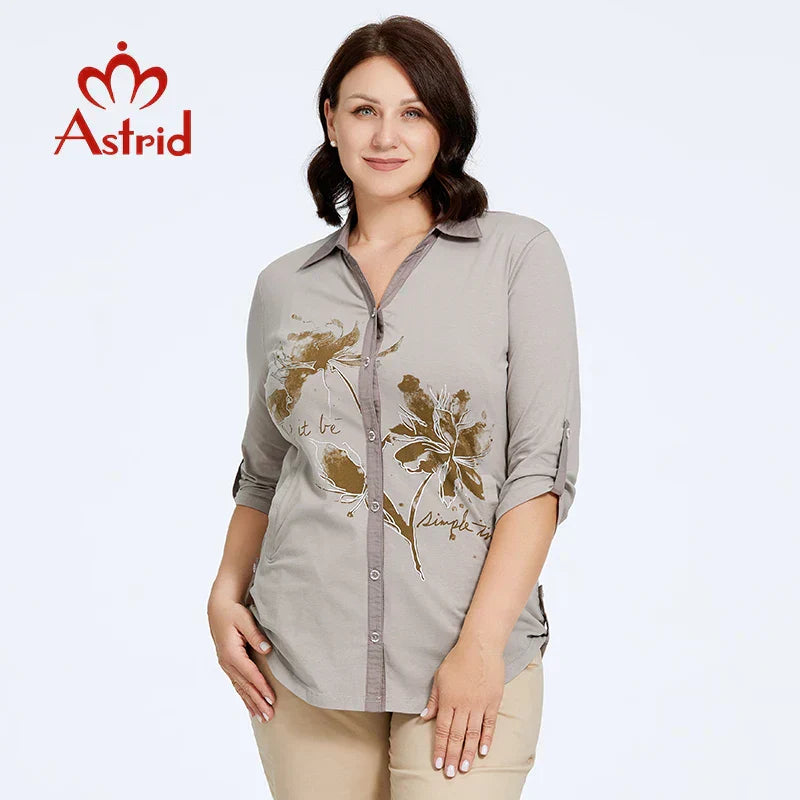 Astrid Women's Shirt Blouses 2023 Elegant Office Clothing Plus Size Fashion Cotton Lapel Print Casual Shirt Women Tops Female
