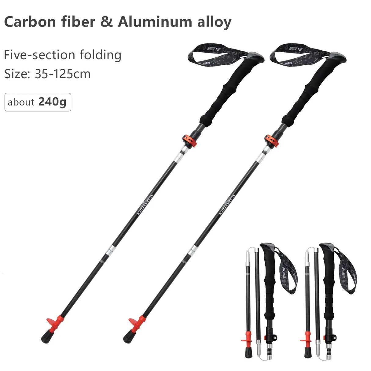 (Pack of 1) BISINNA / Folding Trekking Poles Carbon Fiber Collapsible Telescopic Sticks Lightweight Walking Stick Hiking Climbing