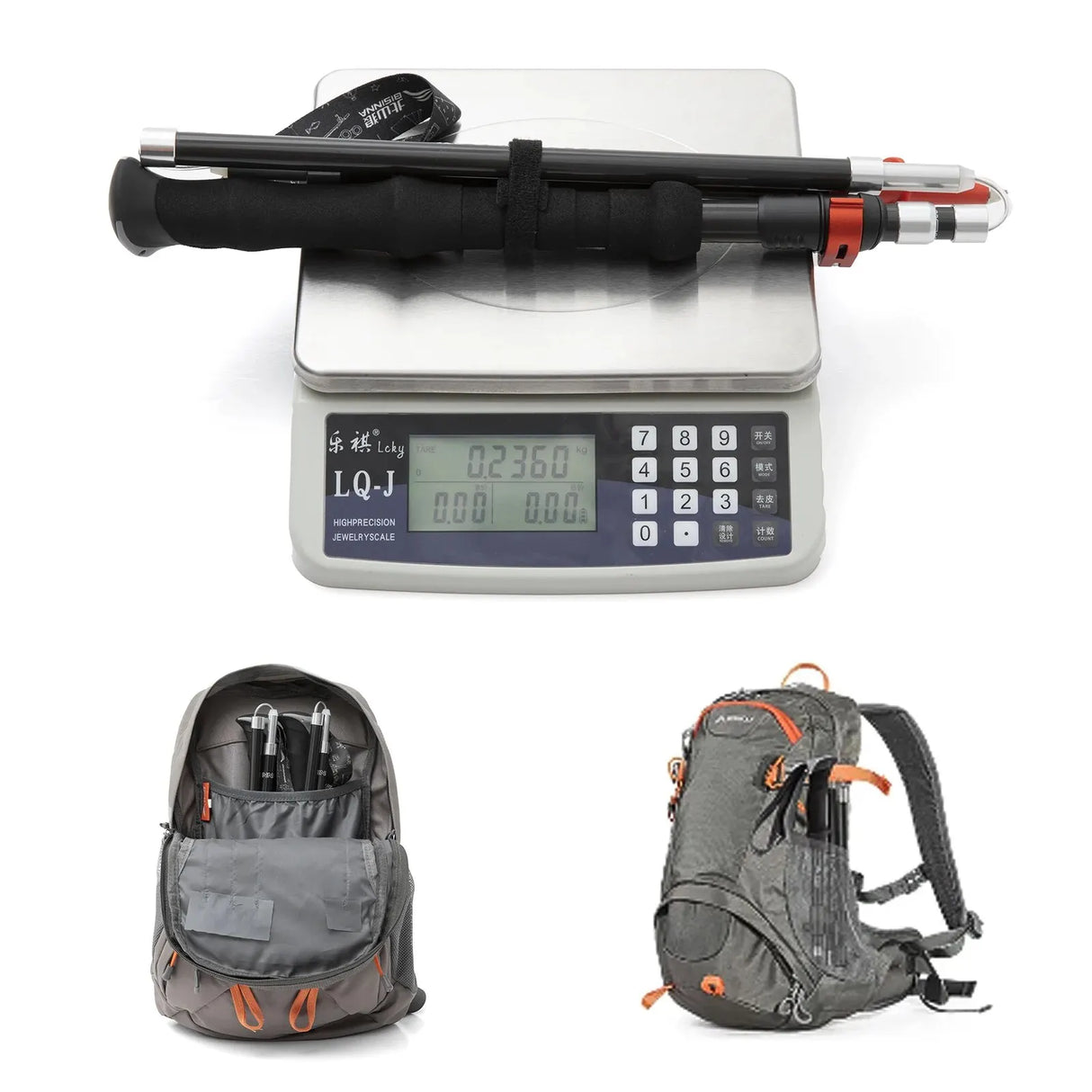 (Pack of 1) BISINNA / Folding Trekking Poles Carbon Fiber Collapsible Telescopic Sticks Lightweight Walking Stick Hiking Climbing