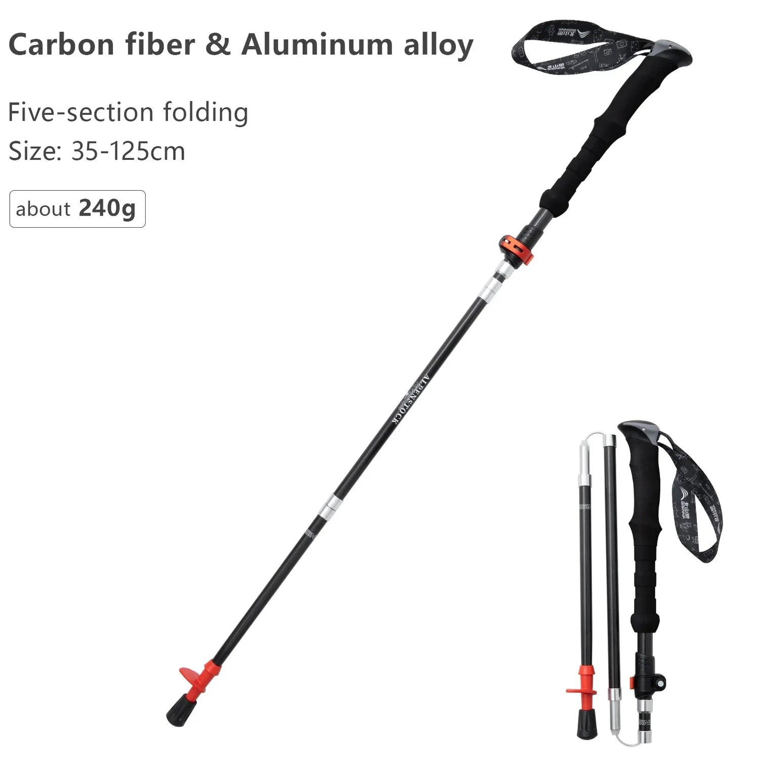 (Pack of 1) BISINNA / Folding Trekking Poles Carbon Fiber Collapsible Telescopic Sticks Lightweight Walking Stick Hiking Climbing