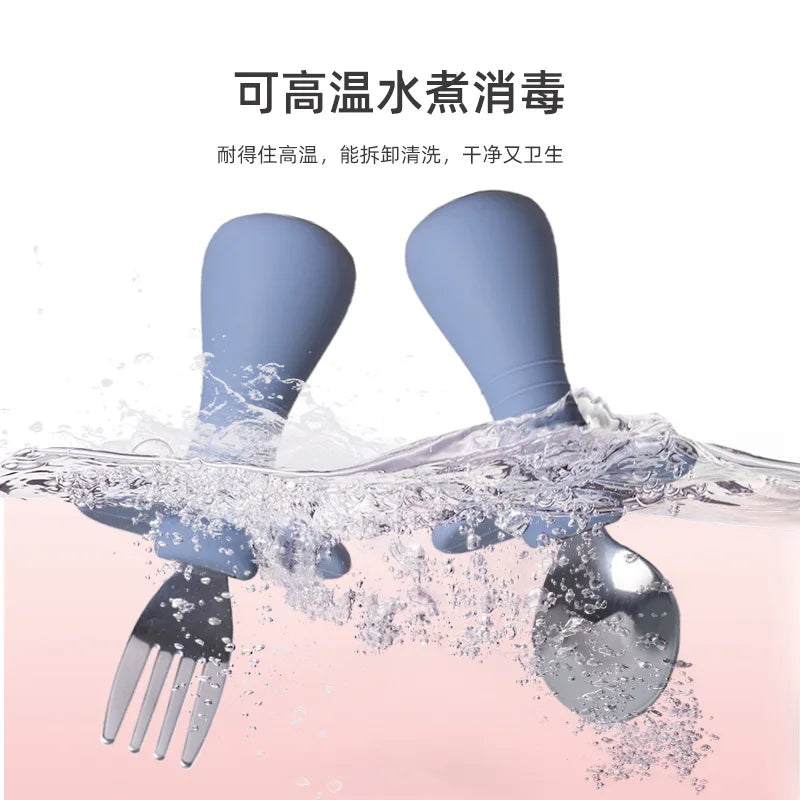 Baby Candy Colour Tableware Set Utensil 316 Stainless Steel Toddler Dinnerware Cutlery Cartoon Infant Food Feeding Spoon Fork