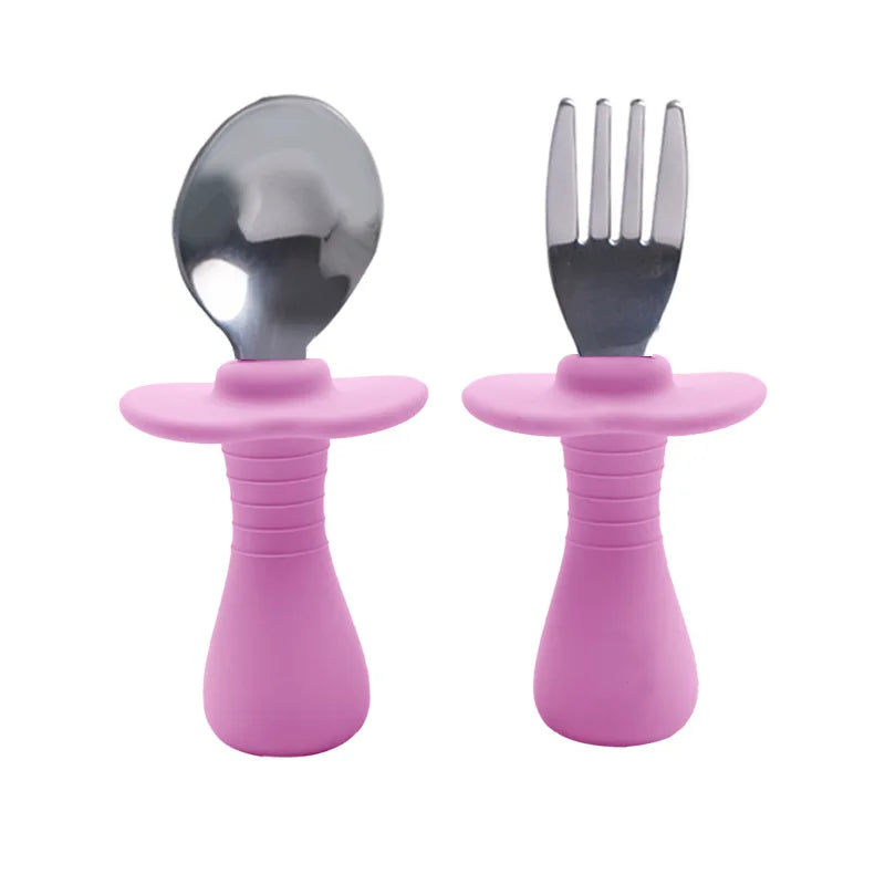 Baby Candy Colour Tableware Set Utensil 316 Stainless Steel Toddler Dinnerware Cutlery Cartoon Infant Food Feeding Spoon Fork
