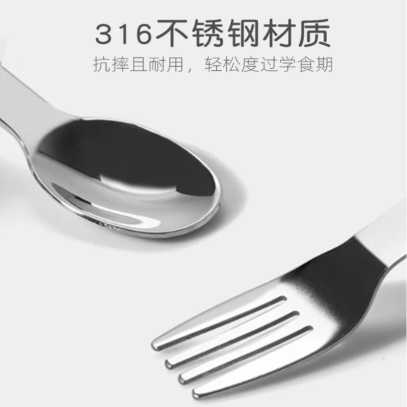 Baby Candy Colour Tableware Set Utensil 316 Stainless Steel Toddler Dinnerware Cutlery Cartoon Infant Food Feeding Spoon Fork
