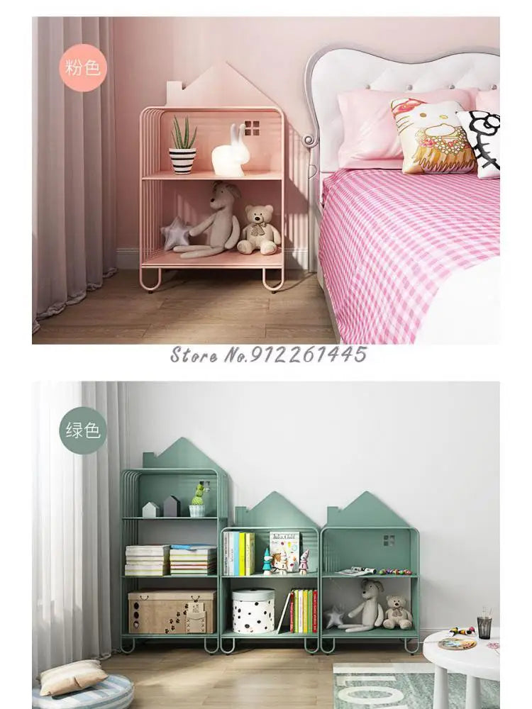 Children's Bookshelf Storage Integrated Floor Small Baby Picture Book Rack Household Bedside Rack Iron Bookcase