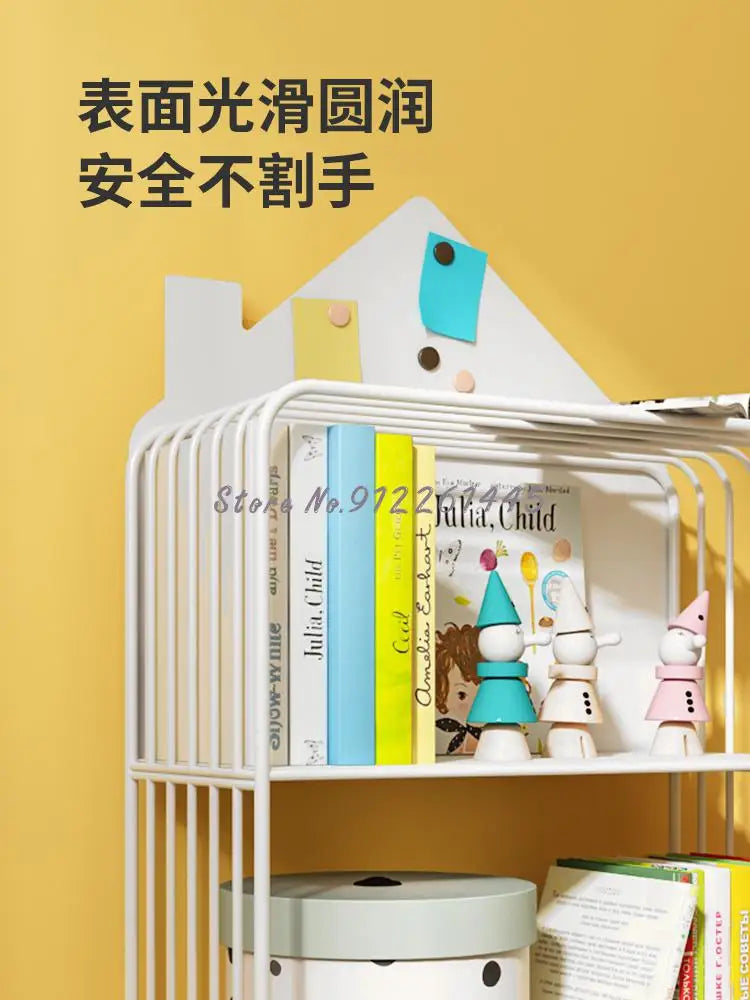 Children's Bookshelf Storage Integrated Floor Small Baby Picture Book Rack Household Bedside Rack Iron Bookcase