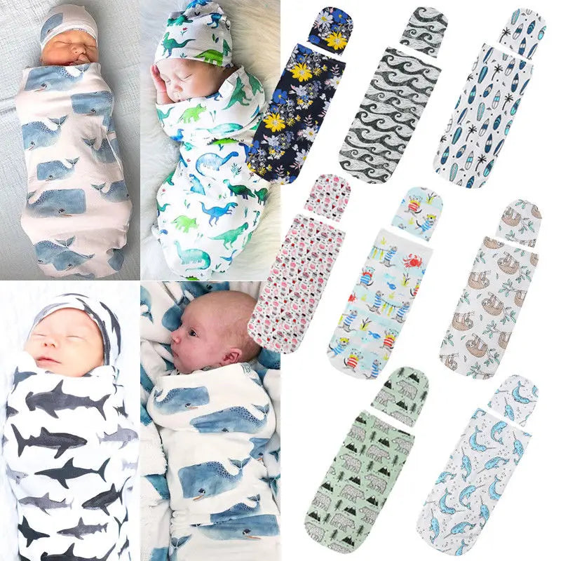 (Pack of 2) Citgeett Newborn Baby Cute Swaddle Blanket Sleeping Swaddle Muslin Wrap+Hat Anime Casual Accessories SS