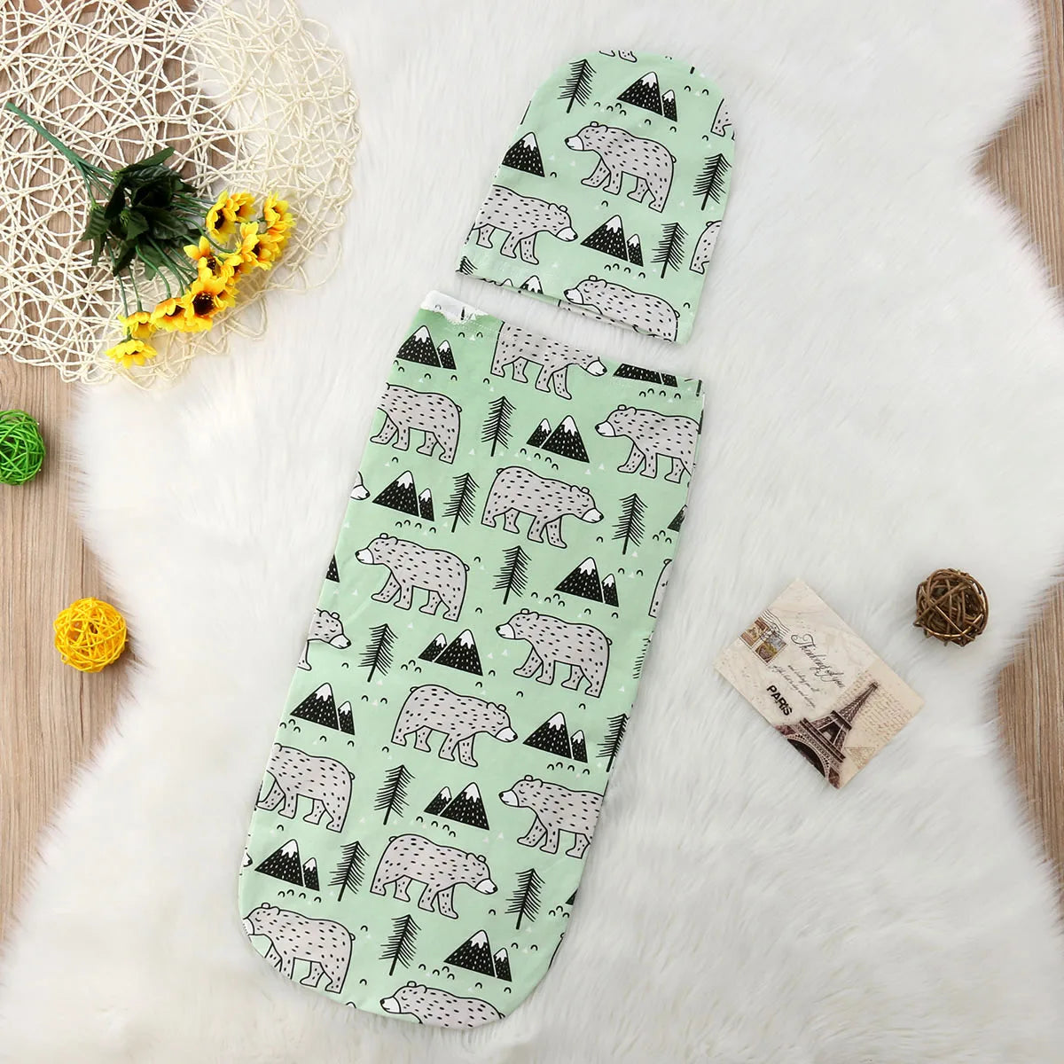 (Pack of 2) Citgeett Newborn Baby Cute Swaddle Blanket Sleeping Swaddle Muslin Wrap+Hat Anime Casual Accessories SS