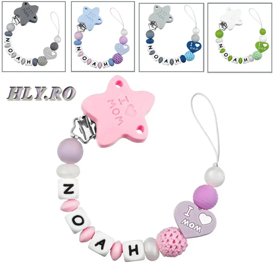 Custom Name Handmade Personalize Dummy Clips Pacifier Clips Holder Baby Silicone Rainbow Pacifier Holder Chain Baby Teether Gift