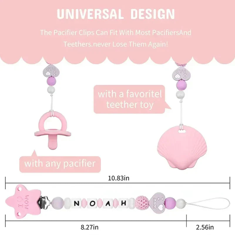 Custom Name Handmade Personalize Dummy Clips Pacifier Clips Holder Baby Silicone Rainbow Pacifier Holder Chain Baby Teether Gift