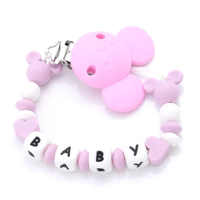 Custom Personalized Name Pacifier Chain English Letters Silicone Clips Mouse Teether Holder Soother Baby Teething Toy Chew Gift