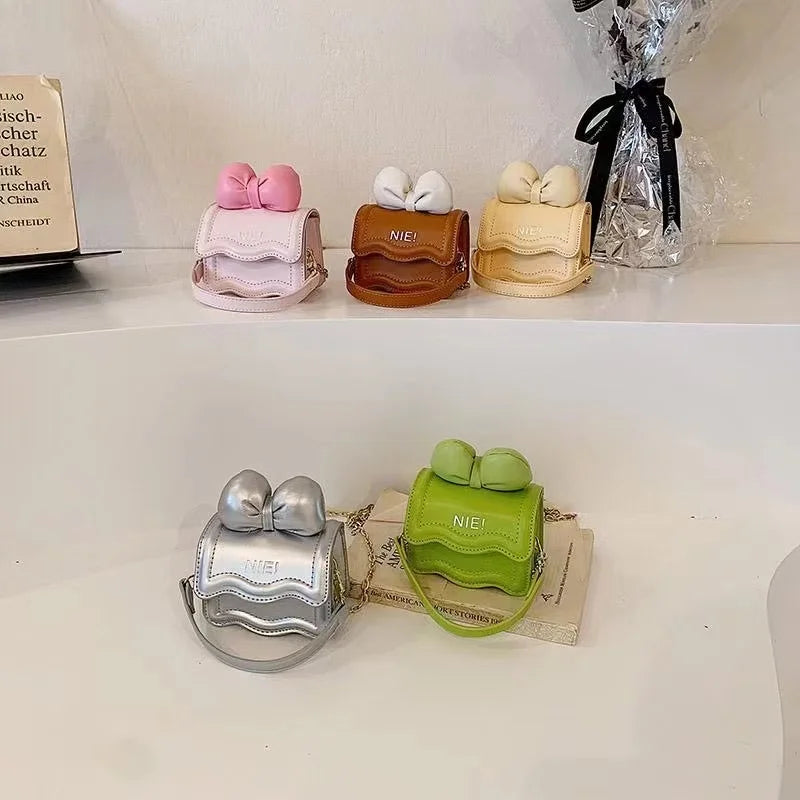 Cute Children's Handbag for Girls Vintage PU Leather Bow-Knot Messenger Purse Bag Girls Single Strap Crossbody Purse Baby Items