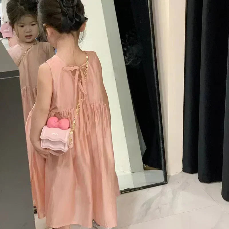 Cute Children's Handbag for Girls Vintage PU Leather Bow-Knot Messenger Purse Bag Girls Single Strap Crossbody Purse Baby Items