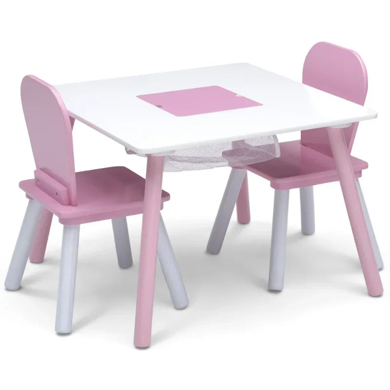 Delta Children 4-Piece Toddler Playroom Set, Pink/White school desk and chair kid table and chair