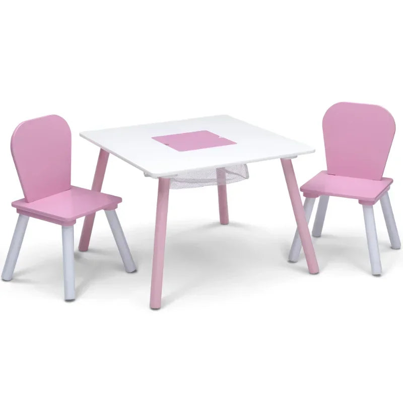Delta Children 4-Piece Toddler Playroom Set, Pink/White school desk and chair kid table and chair