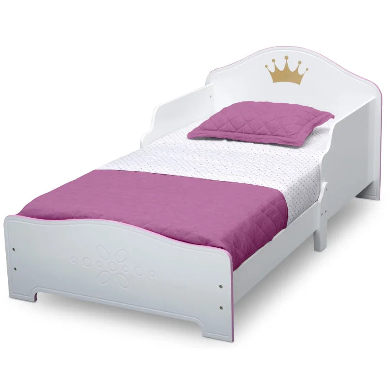 Delta Children Princess Crown Wood Toddler Bed, Greenguard Gold Certified, White/Pink wooden bed kid bed