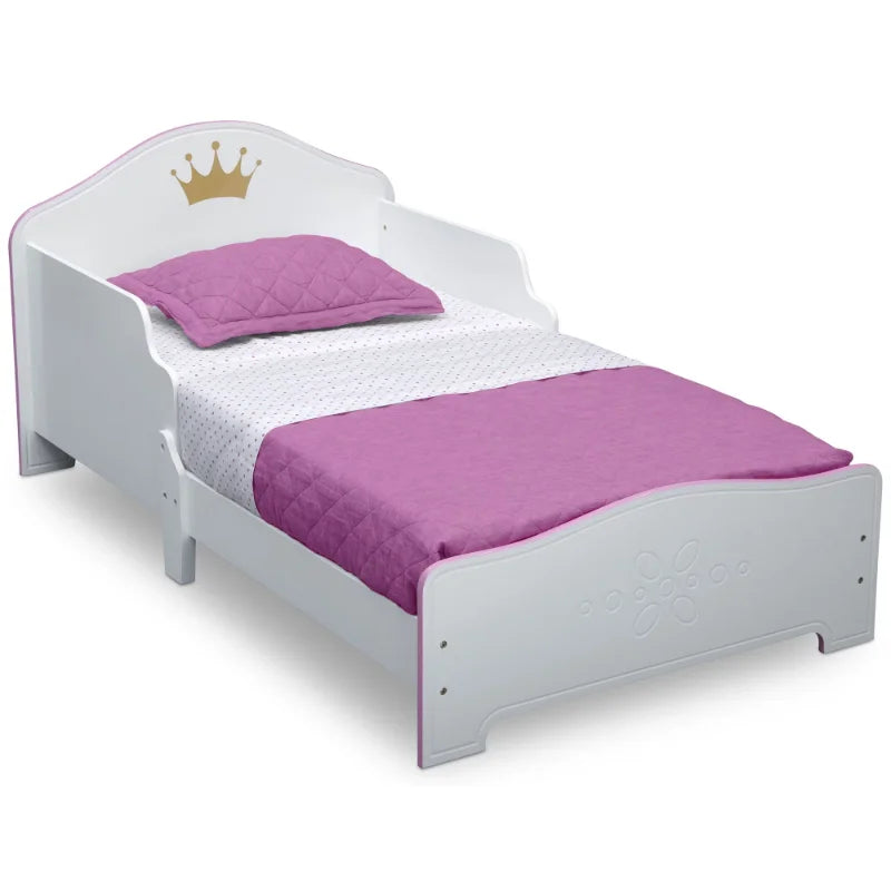 Delta Children Princess Crown Wood Toddler Bed, Greenguard Gold Certified, White/Pink wooden bed kid bed