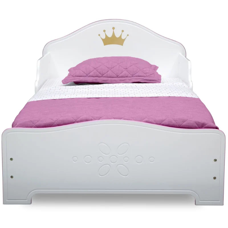 Delta Children Princess Crown Wood Toddler Bed, Greenguard Gold Certified, White/Pink wooden bed kid bed