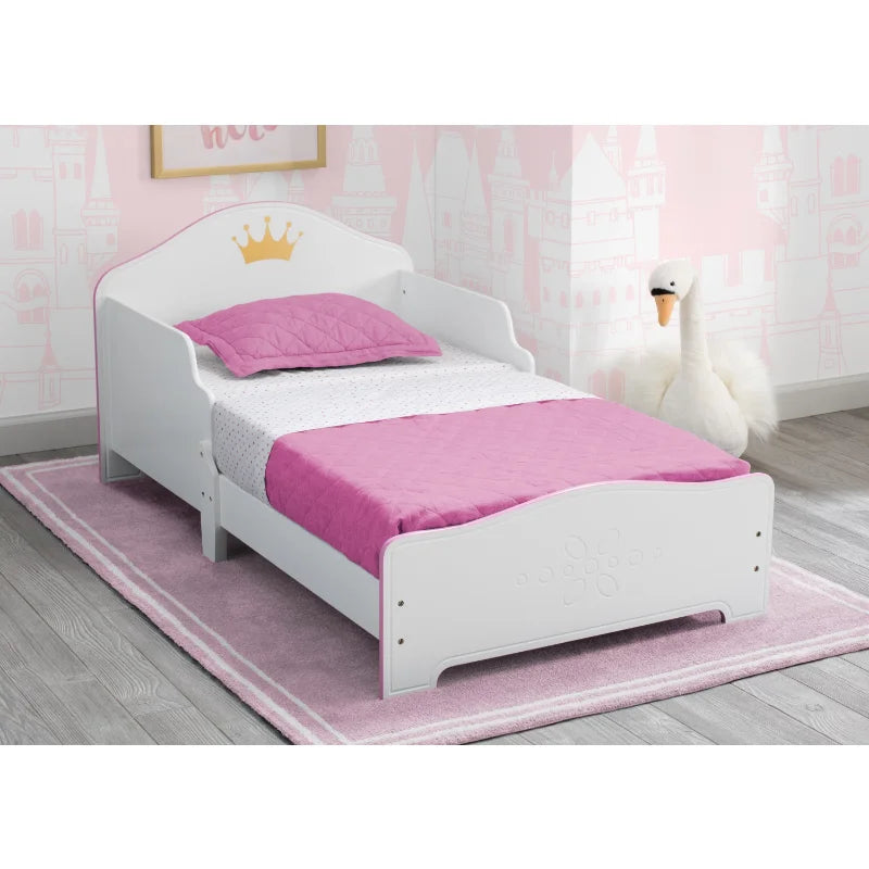 Delta Children Princess Crown Wood Toddler Bed, Greenguard Gold Certified, White/Pink wooden bed kid bed