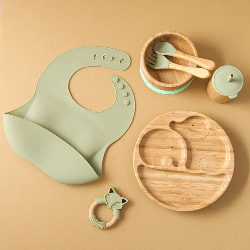 Dinosaur Baby Feeding Set Dinnerware Plates Newborn Bamboo Dishes Items Bebe Tableware for Stuff Accessory Kids Food Storage New