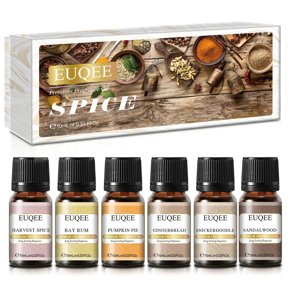 (Pack of 6) EUQEE /set Fragrance Oil Gift Kit For Diffuser Coffee Bakery Harvest Spice Pumpkin Pie Forest Pine Sweet Fruit Aroma Oils