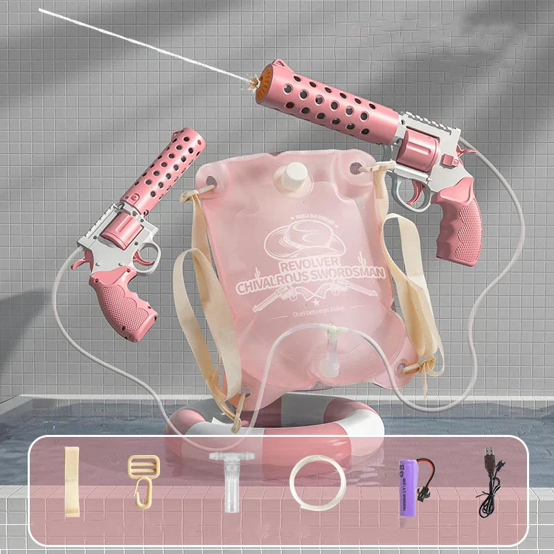 Electric Water Gun with Backpack Automatic Double Water Blaster Large Capacity Soaker Splashing Toy Summer Outdoor Party Games