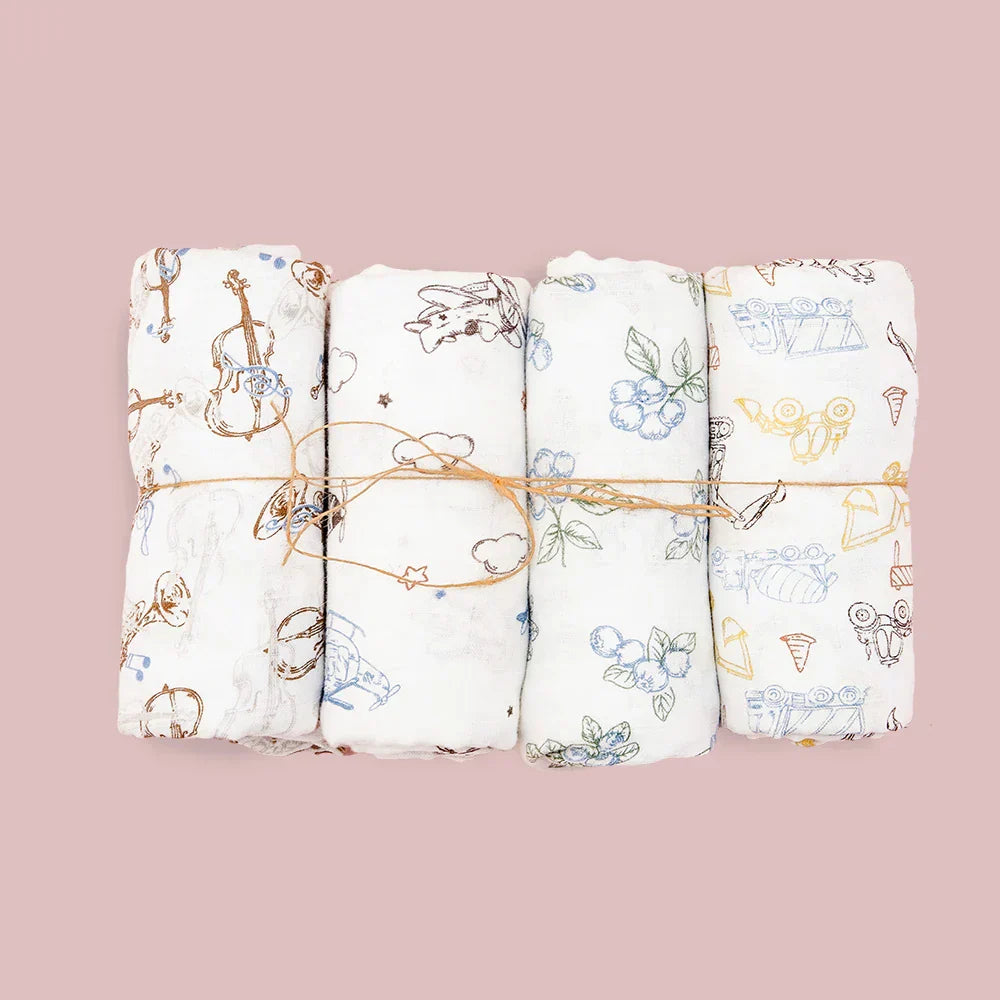 (Pack of 4) Elinfant Rainbow Color 100% Cotton Gift Set Popular Muslin Swaddle Blankets Bamboo Cotton Newborn Baby Bath Towel Wrap