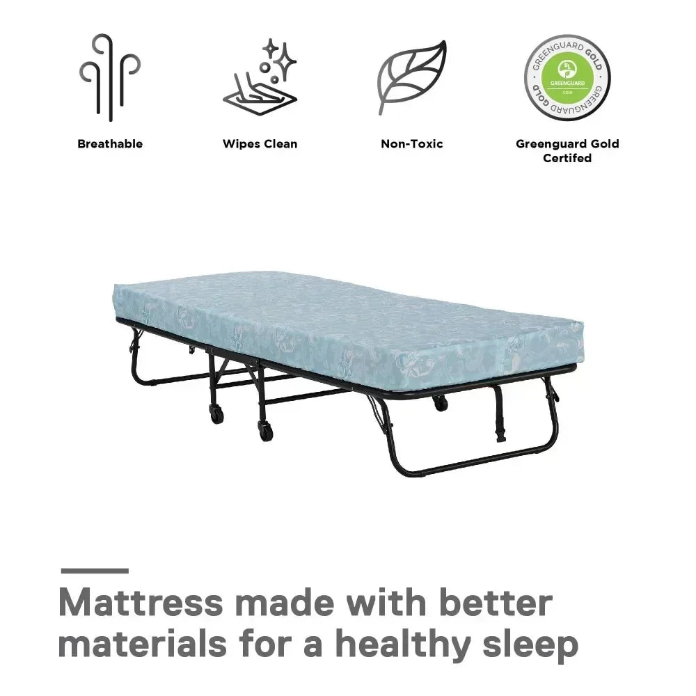 Folding Rollaway Guest Bed with 5 Inch Mattress, Bedroom living room folding bed, lunch convenient folding bed,Twin
