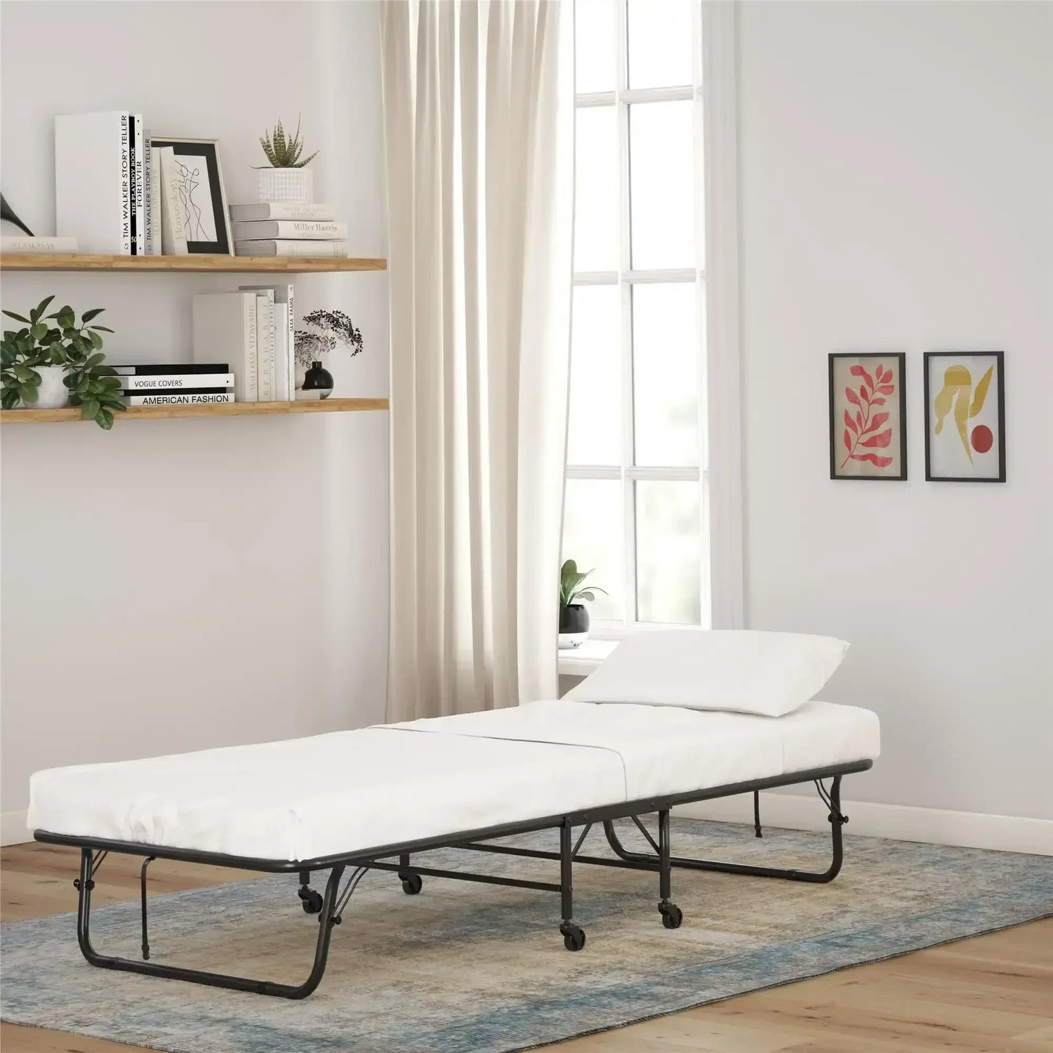 Folding Rollaway Guest Bed with 5 Inch Mattress, Bedroom living room folding bed, lunch convenient folding bed,Twin