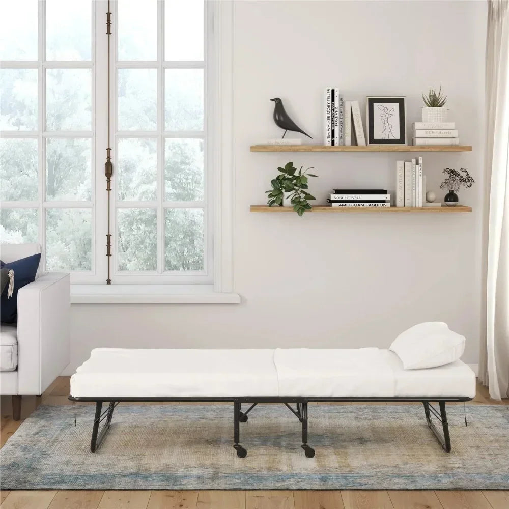 Folding Rollaway Guest Bed with 5 Inch Mattress, Bedroom living room folding bed, lunch convenient folding bed,Twin