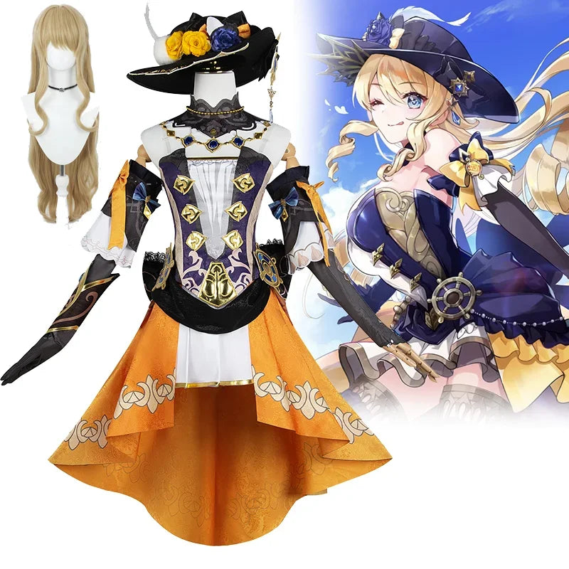 Genshin Impact Navia Cosplay Costume Wig Hat Set Women Dress Uniform Halloween Party for Girls